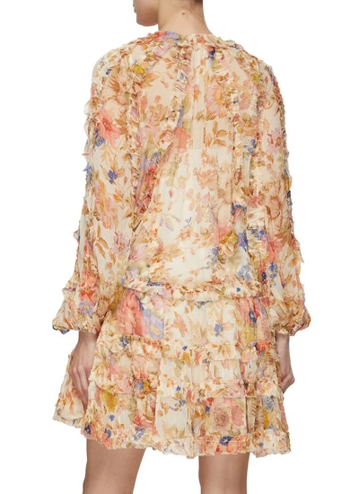 Shop Zimmermann August Billow Frill Floral-motif Mini Dress In Multicolor
