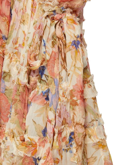 Shop Zimmermann August Billow Frill Floral-motif Mini Dress In Multicolor