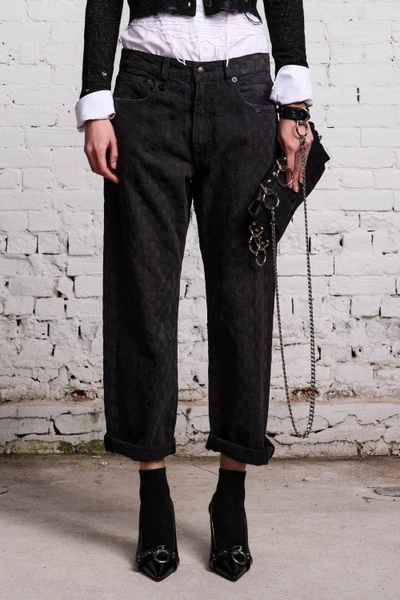 Shop R13 Gingham-jacquard Straight-leg Denim Jeans In Black