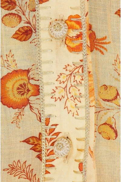 Zimmermann Junie Gathered Embellished Floral-print Ramie Blouse In Orange