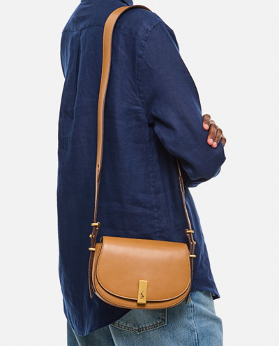 Shop Polo Ralph Lauren Small Satchel Crossbody Leather Bag In Brown