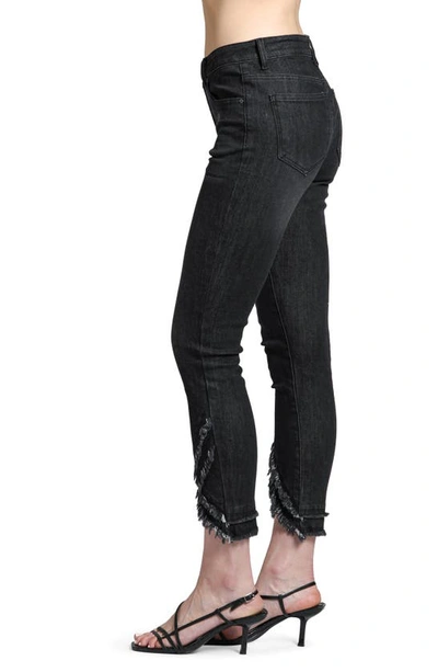 Shop Apny Liberty Asymmetric Fray Hem Skinny Jeans In Black