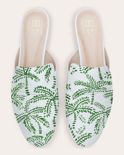 Shop Alepel Women's Green Abstract Palms Mule In White