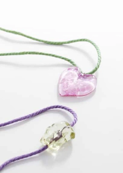 Shop Mango Teen Pack Of 2 Heart Necklaces Light/pastel Purple
