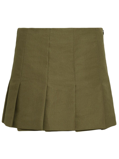 Shop Prada Green Pleated Canvas Mini Skirt In Grün