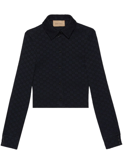 Shop Gucci Black Jacquard Crinkled Shirt