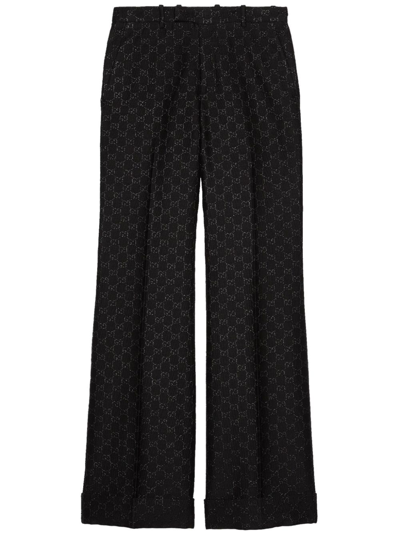 Shop Gucci Gg Lamé Wool Trousers - Women's - Silk/metallic Fibre/acetatewool In Black