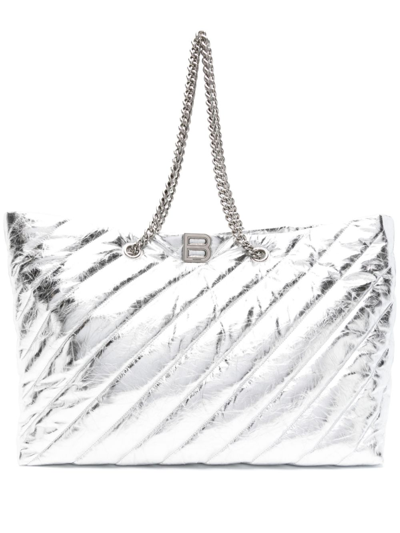 Shop Balenciaga Silver-tone Large Crush Metallic Tote Bag