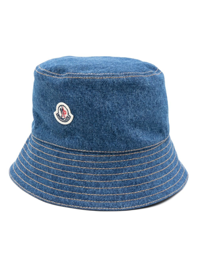 Shop Moncler Blue Denim Logo Appliqué Bucket Hat