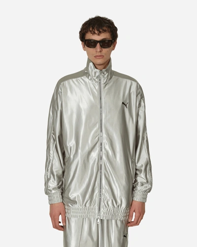 Shop Puma Oversized Metallic Track Jacket Cool Light Gray In Grey