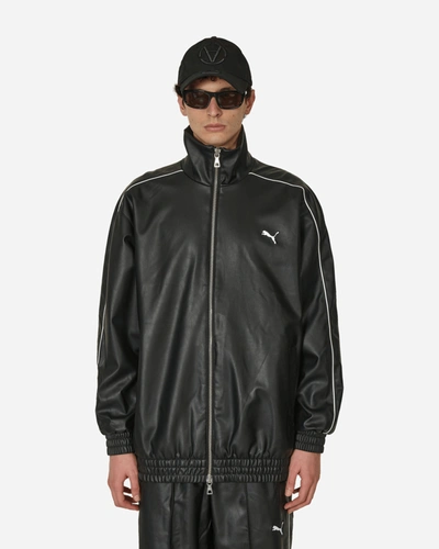 Shop Puma Oversized Pleather Track Jacket In Black