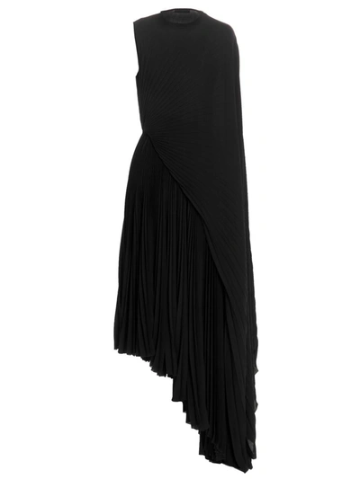Shop Balenciaga Asymmetrical Pleated' Dress In Black