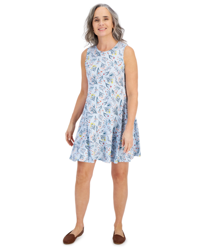 Shop Style & Co Women's Printed Sleeveless Knit Flip Flop Dress, Created For Macy's In Light Blue Floral