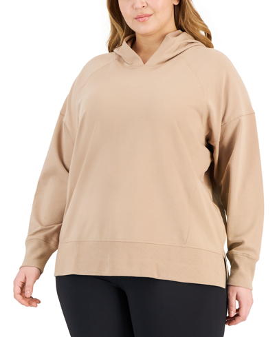 Shop Id Ideology Plus Size Comfort Hooded Sweatshirt, Created For Macy's In Organic Sand