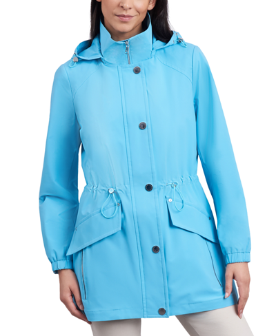 Shop London Fog Women's Water-resistant Hooded Anorak Coat In Moonstone