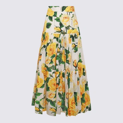 Shop Dolce & Gabbana White, Yellow And Green Cotton Skirt In Rose Gialle