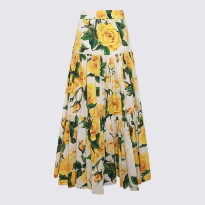 Shop Dolce & Gabbana White, Yellow And Green Cotton Skirt In Rose Gialle