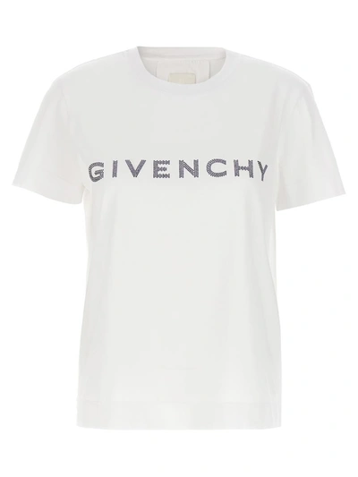 Shop Givenchy Rhinestone Logo T-shirt In White
