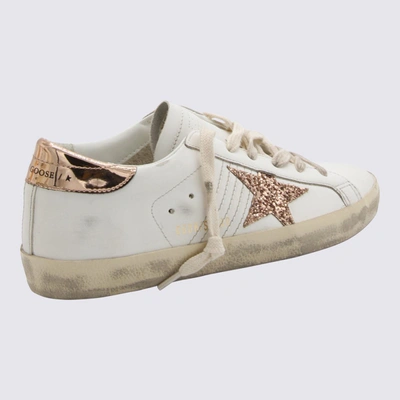 Shop Golden Goose White And Gold Leather Sneakers In White/peach Pink/antique Rose