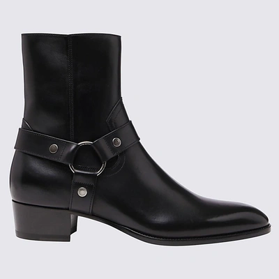 Shop Saint Laurent Black Leather Wyatt Harness Boots