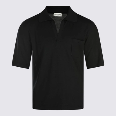 Shop Saint Laurent Black Wool Polo Shirt