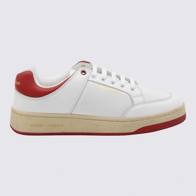 Shop Saint Laurent White And Red Leather Sneakers In Bl Opt/bl Opt/bl Opt