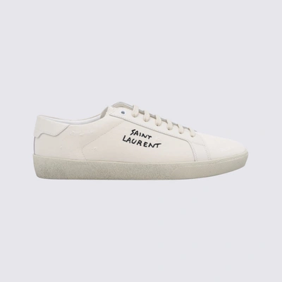 Shop Saint Laurent Off White Leather Court Classic Sneakers In Panna/panna