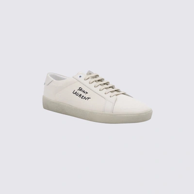 Shop Saint Laurent Off White Leather Court Classic Sneakers In Panna/panna