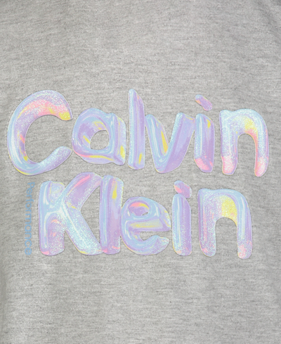 Shop Calvin Klein Performance Big Girls Balloon Logo Rounched T-shirt In Light Gray Heather