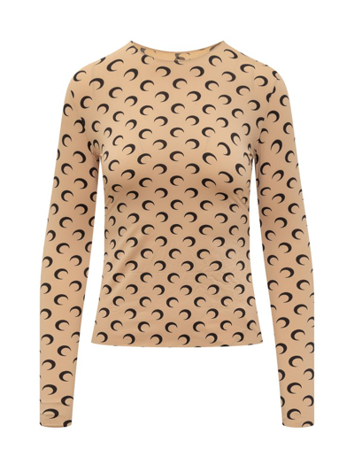 Shop Marine Serre Allover Moon Printed Long Sleeved Top In Beige