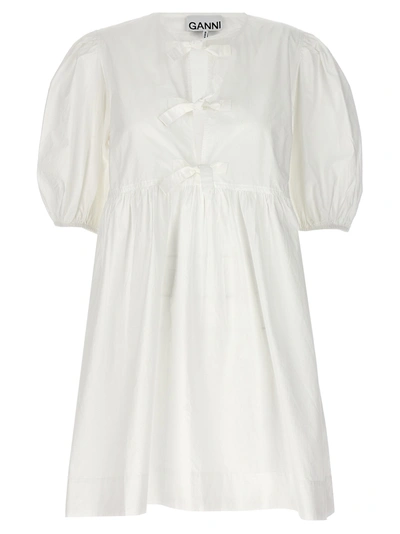 Shop Ganni Knot Poplin Dress Dresses White