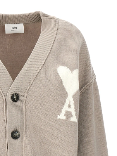 Shop Ami Alexandre Mattiussi Logo Cardigan Sweater, Cardigans Beige