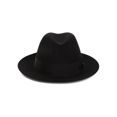 Shop Saint Laurent Logo Plaque Fedora Hat In Black