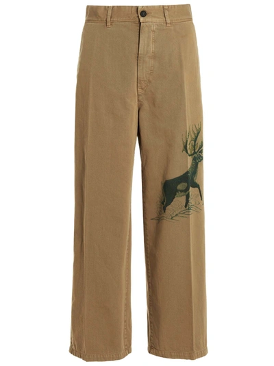 Shop Incotex Red X Facetasm Printed Cotton Trousers Pants Beige