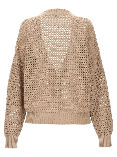 Shop Brunello Cucinelli Sequin Knit Cardigan Sweater, Cardigans Beige
