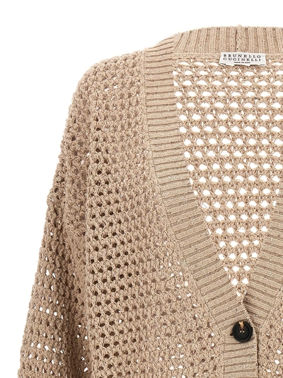 Shop Brunello Cucinelli Sequin Knit Cardigan Sweater, Cardigans Beige