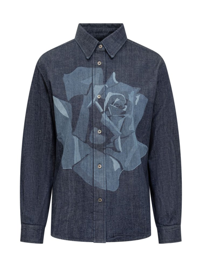 Shop Kenzo Rose Printed Fitted Shirt In Blue