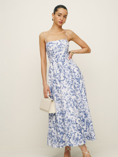 Reformation Monette Linen Midi Dress In Larkspur