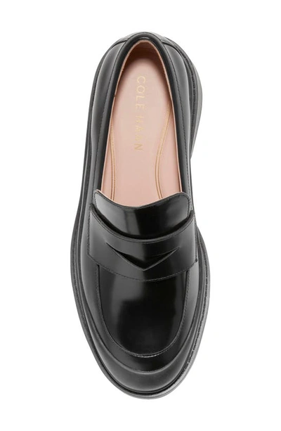 Shop Cole Haan Westerly Block Heel Penny Loafer In Black Leather
