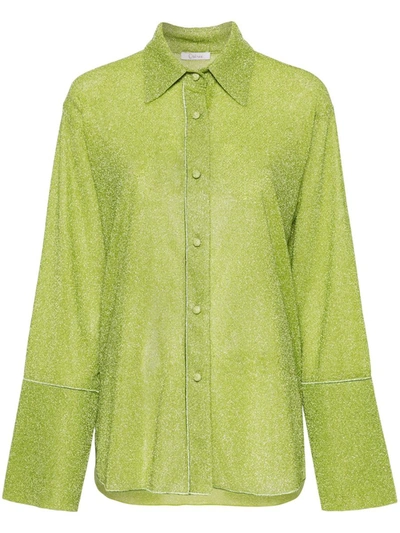 Shop Oseree Oséree Shirt With Bell Sleeves With Wire In Green
