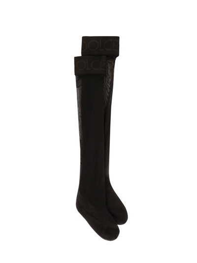 Shop Dolce & Gabbana Holdup Stockings With Branded Elastic In Black