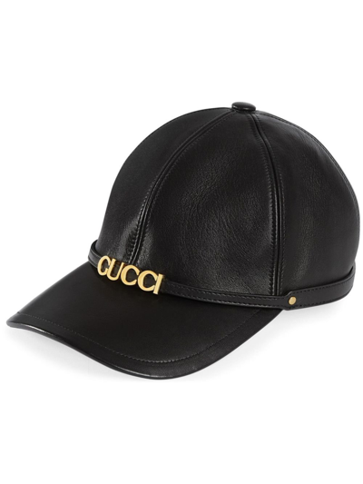 Shop Gucci Black Logo-lettering Leather Cap