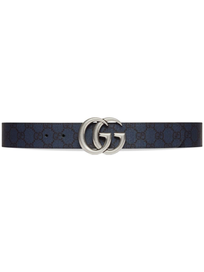 Shop Gucci Blue Marmont Double G Reversible Belt In Black