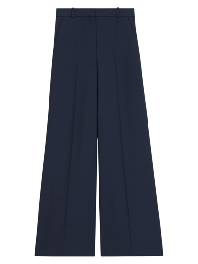 Shop Theory Women's Oxford Wool-blend High-rise Trousers In Nocturne Navy