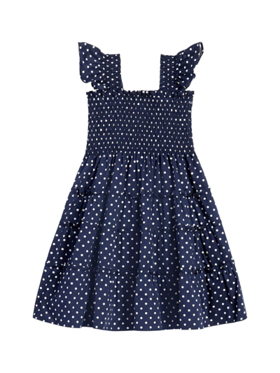 Shop Null Little Girl's & Girl's Tiny Ellie Nap Dress In Navy Polka Dot