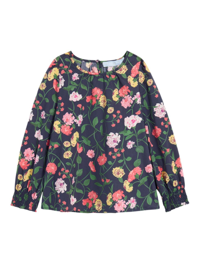 Shop Null Little Girl's & Girl's Tiny Eloise Tunic In Navy Peony Bouquet