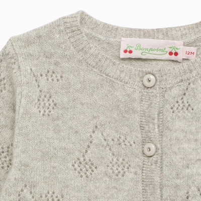 Shop Bonpoint Babies Openwork Cherries Cashmere Cardigan In Gray