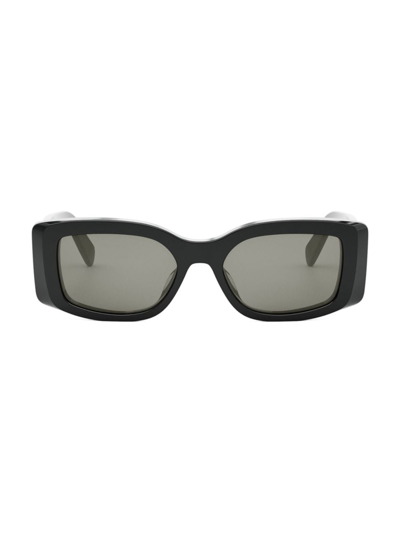Shop Celine Men's Triomphe 53mm Rectangular Sunglasses In Shiny Black Smoke