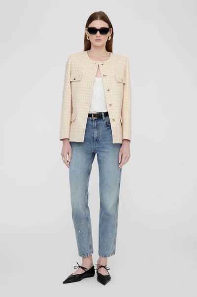 Shop Anine Bing Janet Jacket In Cream And Peach Houndstooth