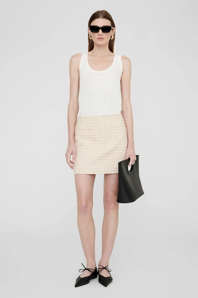 Shop Anine Bing Vanessa Skirt In Cream And Peach Houndstooth
